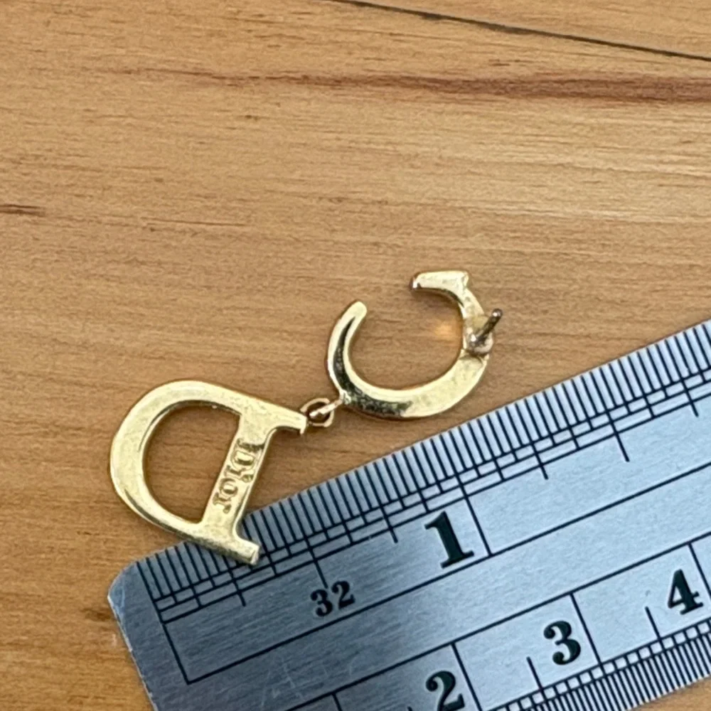 Christian Dior CD Logo Rhinestone Earrings Gold Tone - Picture 5 of 10